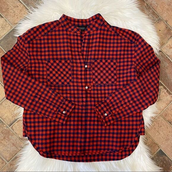 [Scotch and Soda] Red and Blue checkered 1/4 button Flannel top - XS - Picture 1 of 4
